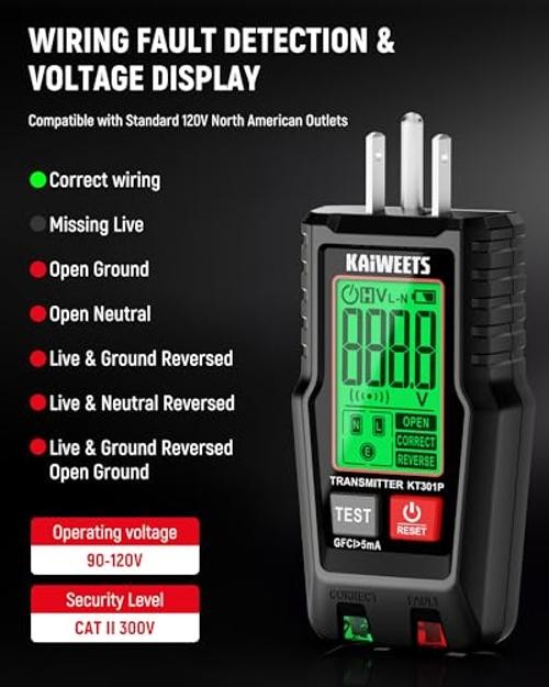 Circuit Breaker Finder with LCD Display, GFCI Outlet Tester, Electrical