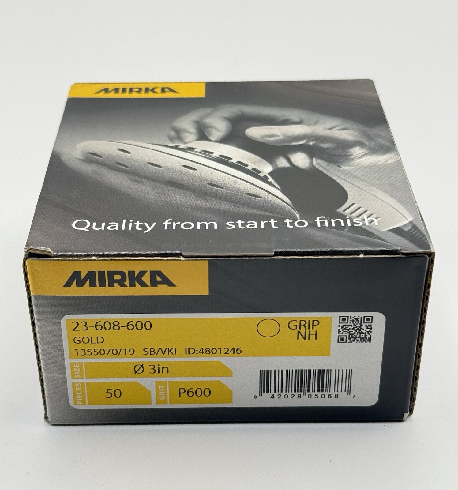 NEW Mirka 23-608-600 Gold 3" Grip Backed Sanding Disc, 600 Grit, Qty. 50