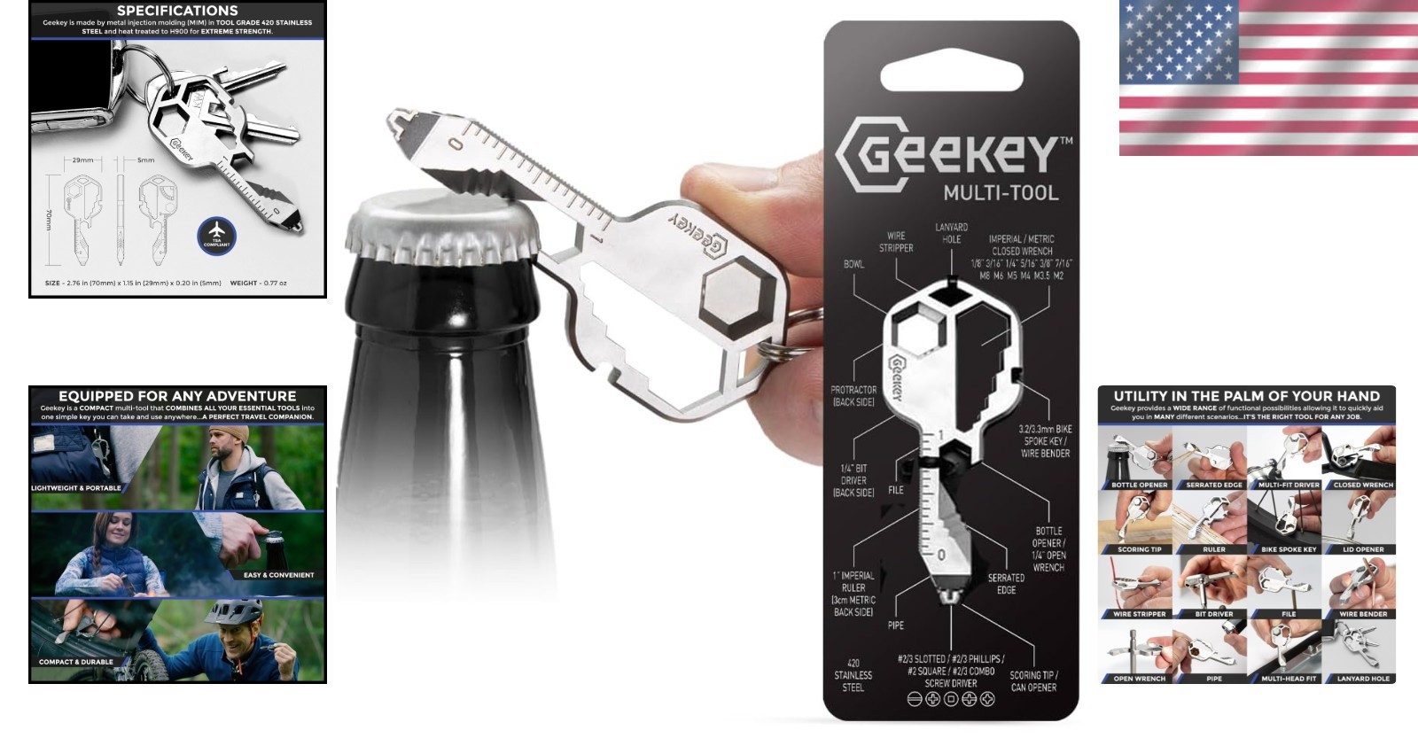 Versatile EDC Keychain Multitool – 16 Tools Include Bottle Opener & Screwdriver