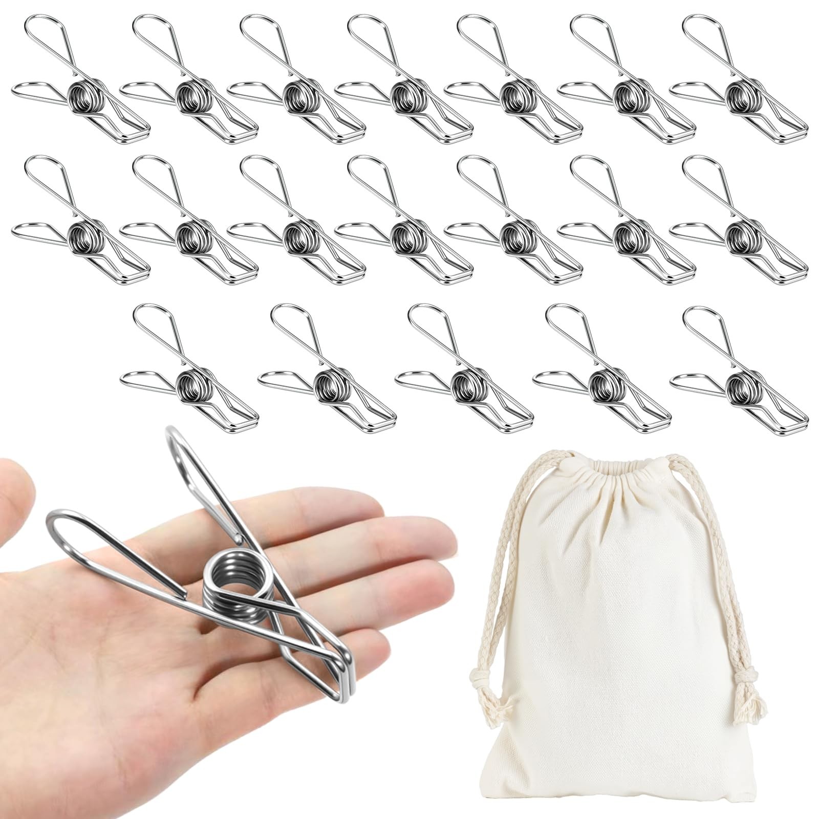 Large Metal Clothes Pins Heavy Duty (20 Pack), 3.4” Stainless Steel Wire Clot...