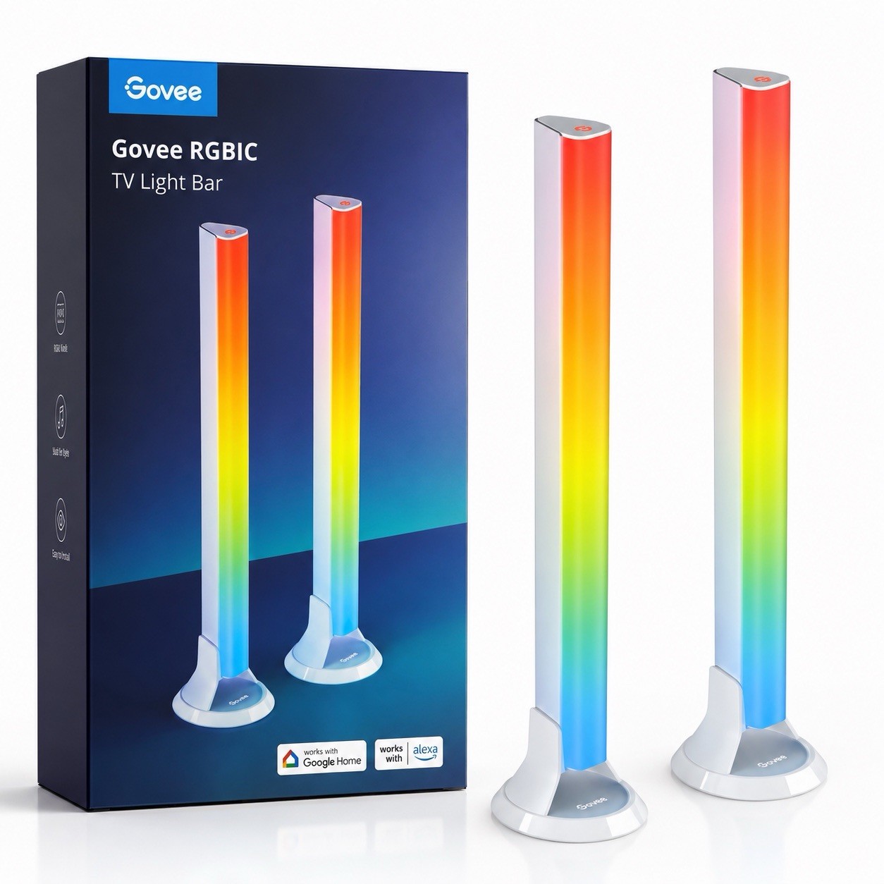 Govee RGBIC White Light Bars, 15” WiFi TV Backlight Suitable for 45-70 inch TVs