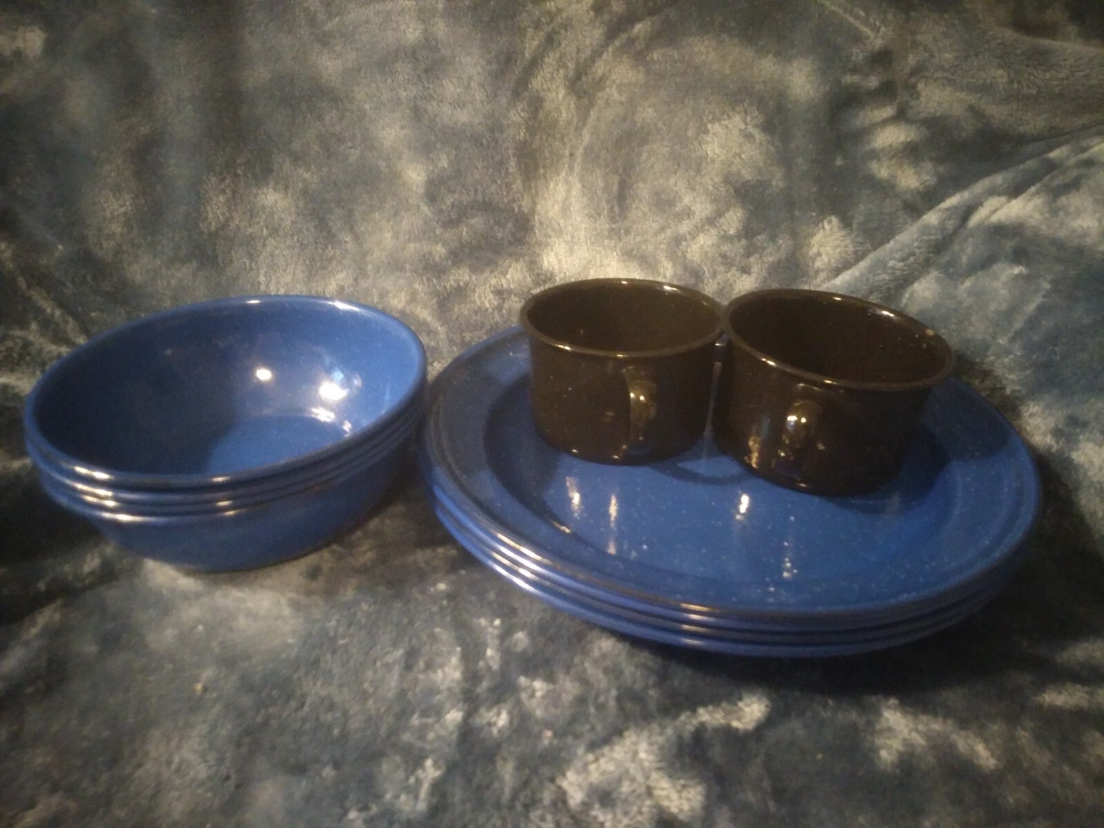 Set Of 10pc Speckled Enamelware 4bowls,4plates&2 Cups
