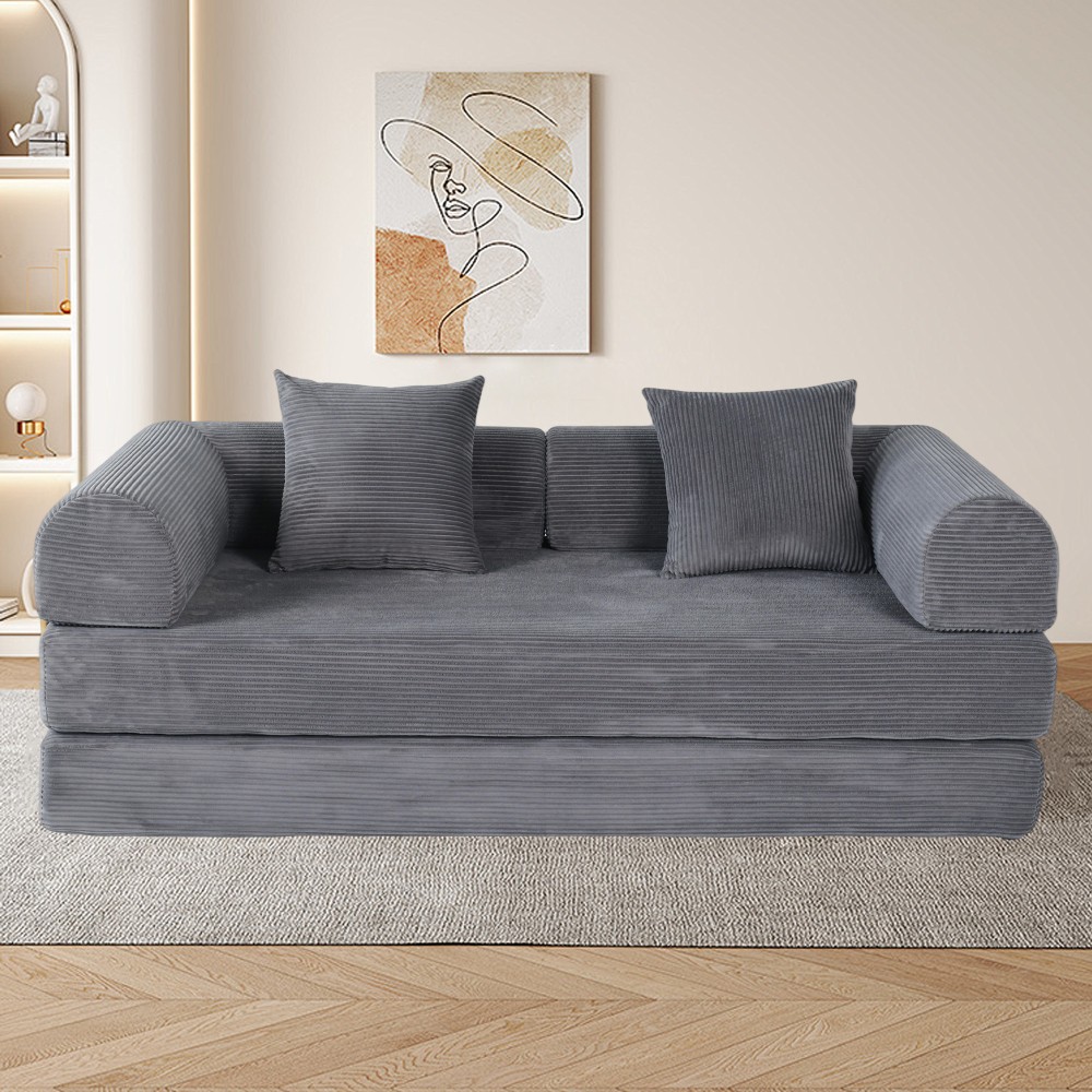 2-in-1 Foldable Convertible Sofa Bed, 75" Sleeper w/ Memory Foam, Grey