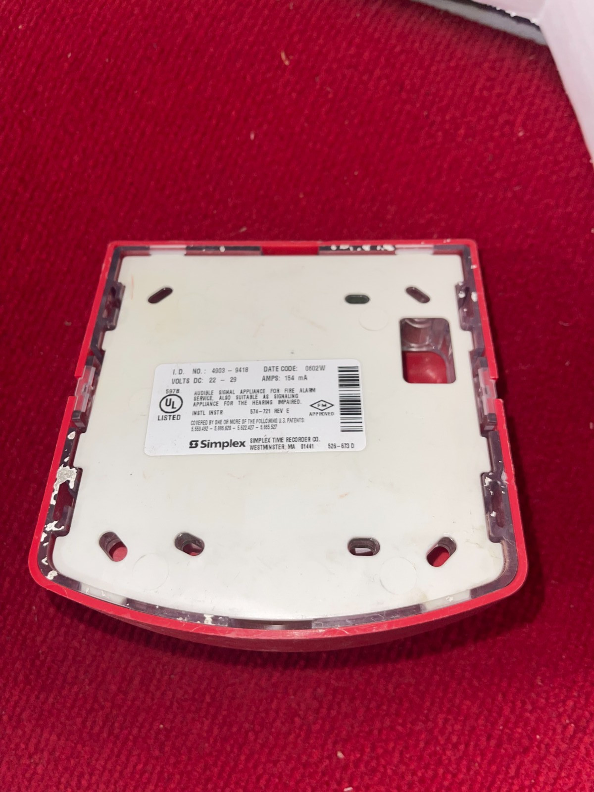 Simplex 4903-9418 Red Wall Mount Horn Strobe