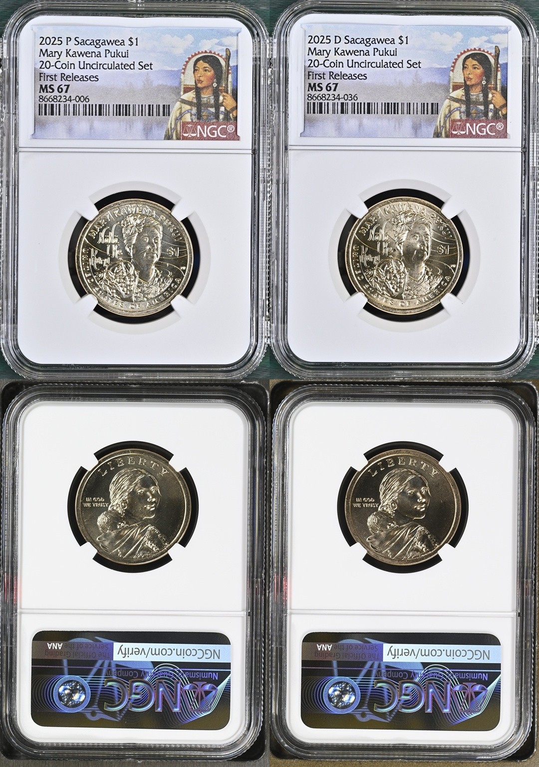 2025 P & D Mary Kawena Pukul Native Sacagawea $1 Dollar NGC MS 67 First Releases