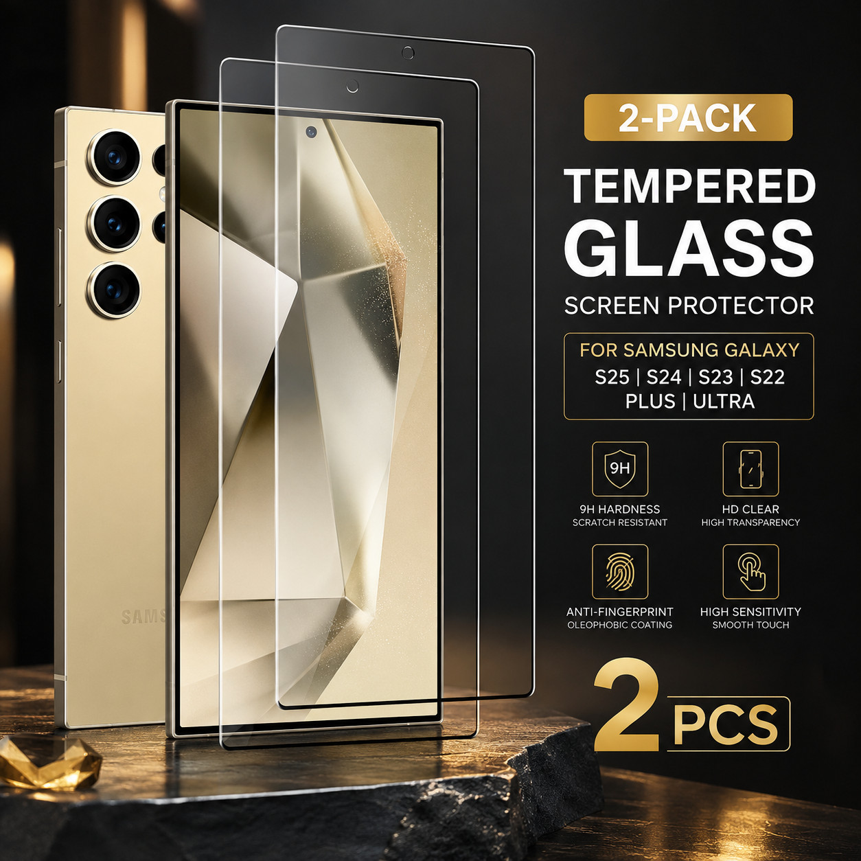 2x Tempered Glass Screen Protector Samsung Galaxy S22 S23 S24 S25 S26 Plus Ultra