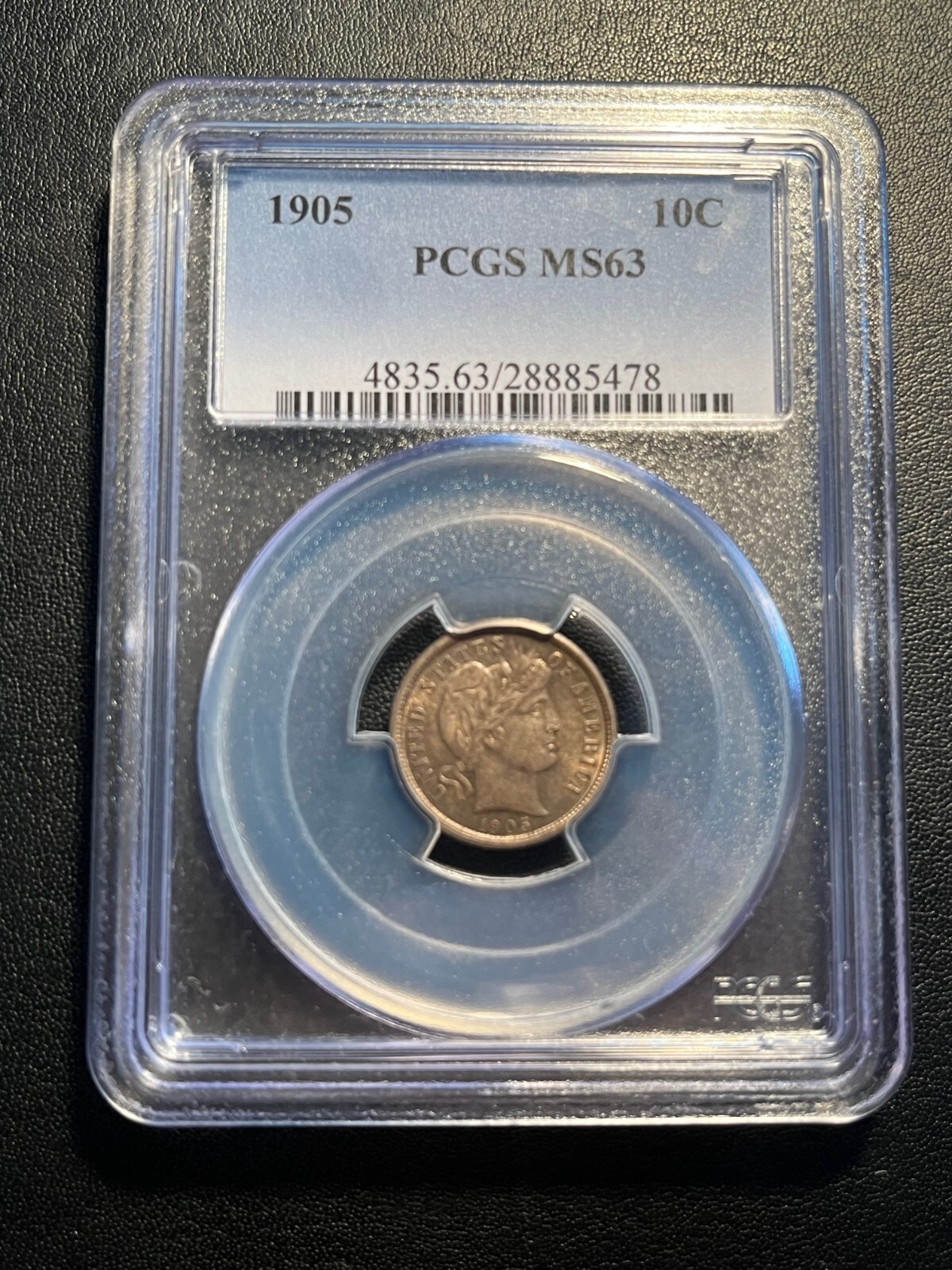 1905 Barber Dime 10c PCGS MS63 Sharp Strike Nice Luster Deep Original Toning