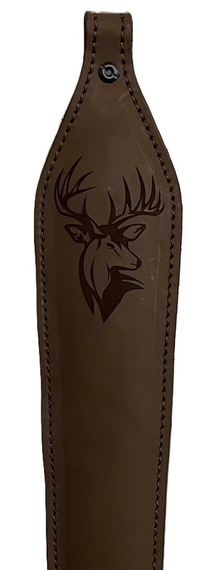 Genuine LEATHER RIFLE SLING Deer Head Design - Padded, Adjustable BRN BLK  TAN
