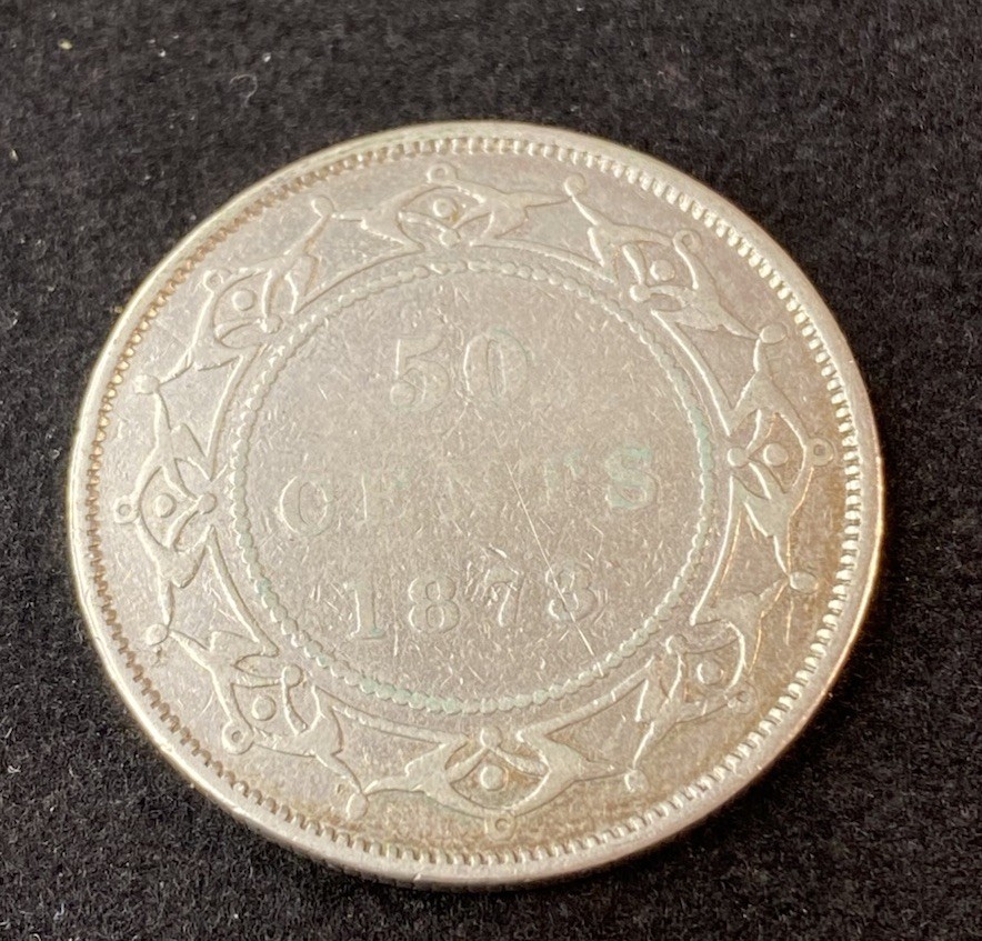 1873 Newfoundland 50 Cents Half Dollar 0.9250 Silver ASW 0.3504 Oz Free Ship