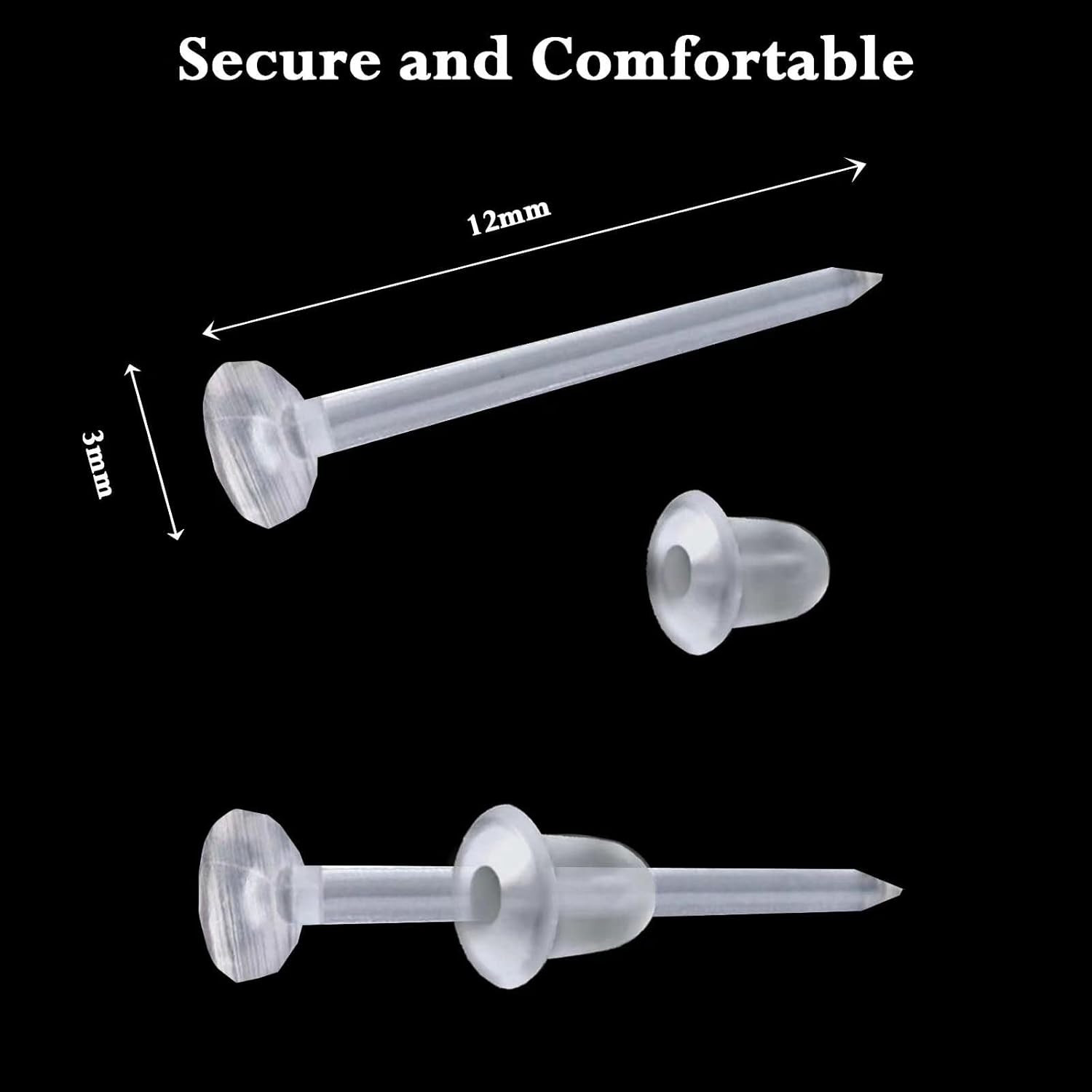 Plastic Earrings, 200 PCS Invisible Clear Post Studs for Sports, Work - Flat Sil