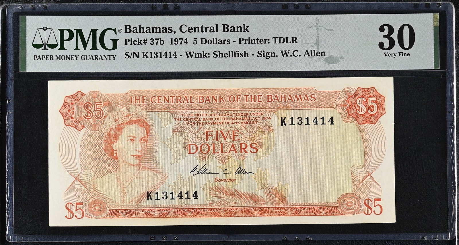 Bahamas 5 Dollars 1974 P37b PMG Very Fine 30