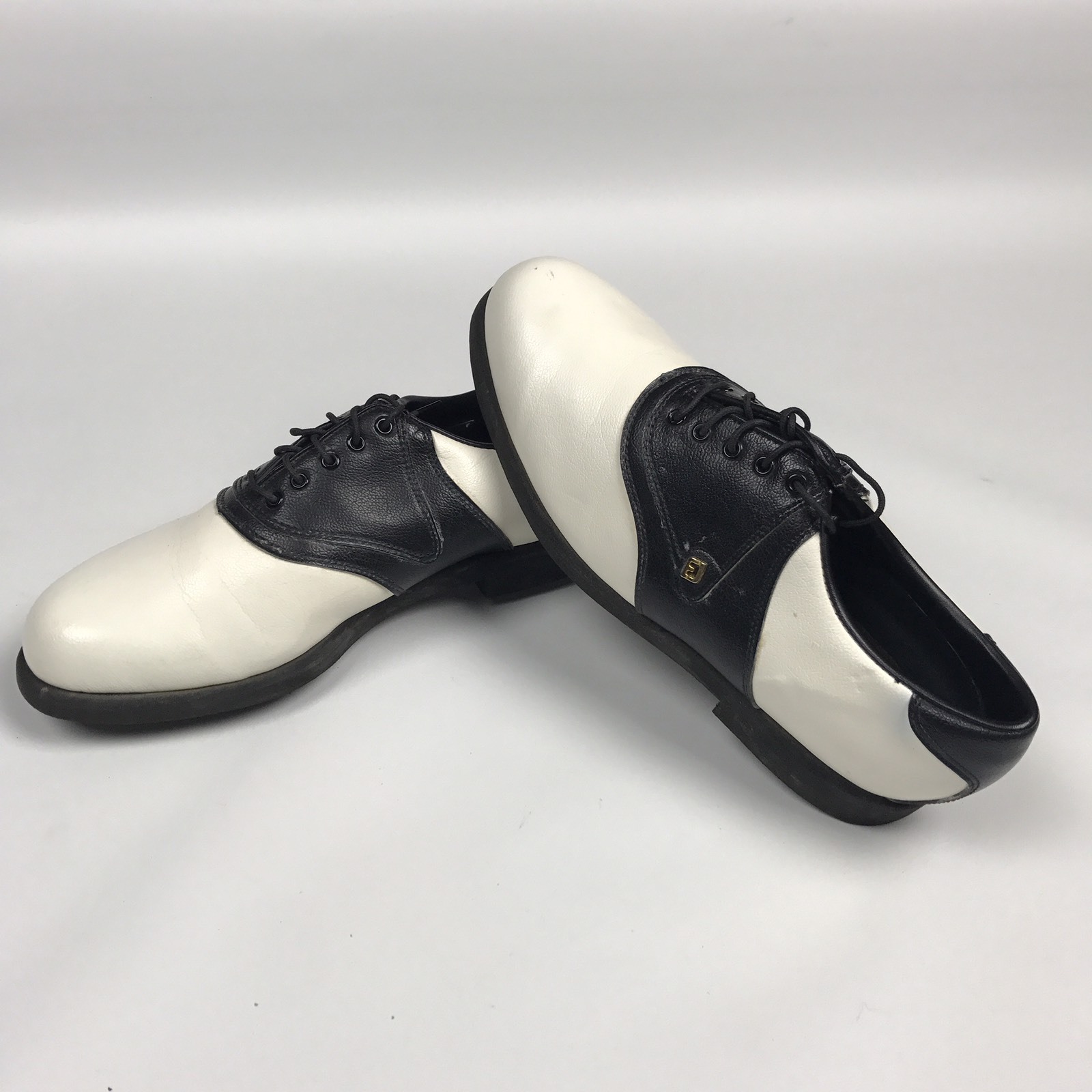 FootJoy Men's 7.5 F-Js steel spike Golf shoes Black White size 7 1/2 M  58610