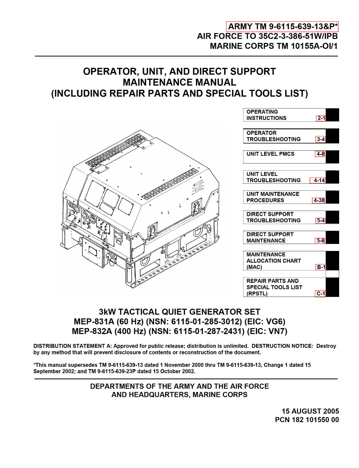 516 Page 3kW TACTICAL QUIET GENERATOR SET MEP-831A 832A Repair Manual on Data CD
