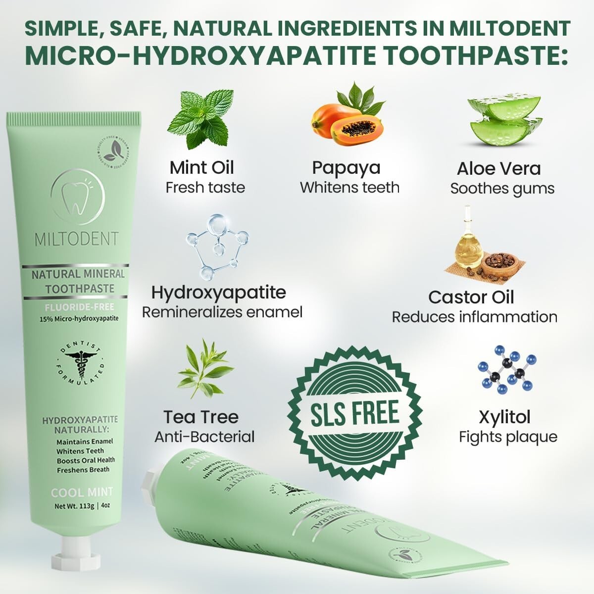 Premium Hydroxyapatite Toothpaste – 15% Micro-Hydroxyapatite | Fluoride-Free, Be