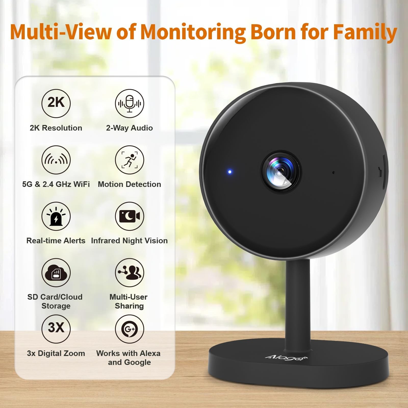 5G Indoor Camera for Home Security, 2K Security Camera, Small, Black