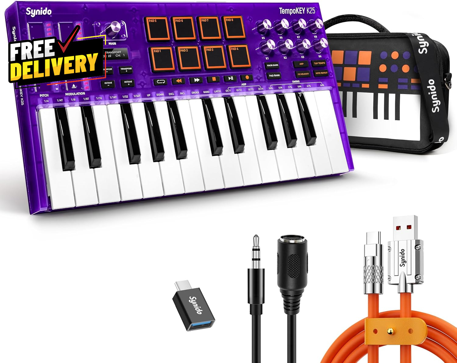 25 Key USB MIDI Keyboard Controller with Drum Pads Professional Mini Midi K.....