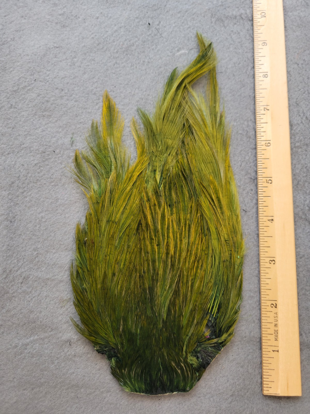 Lot 187,  Grade B,  DYED DARK OLIVE India Rooster Streamer Neck Cape Feathers