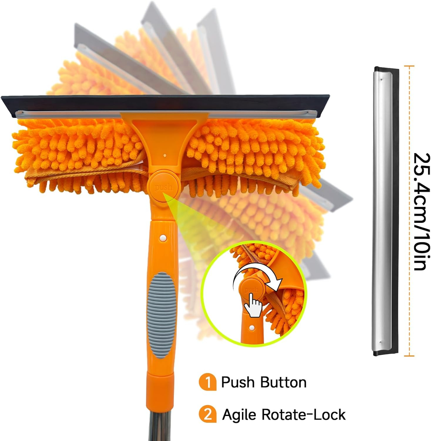 2 in 1 Window Squeegee Cleaner Kit Extension Pole, 67 In, Orange | Window