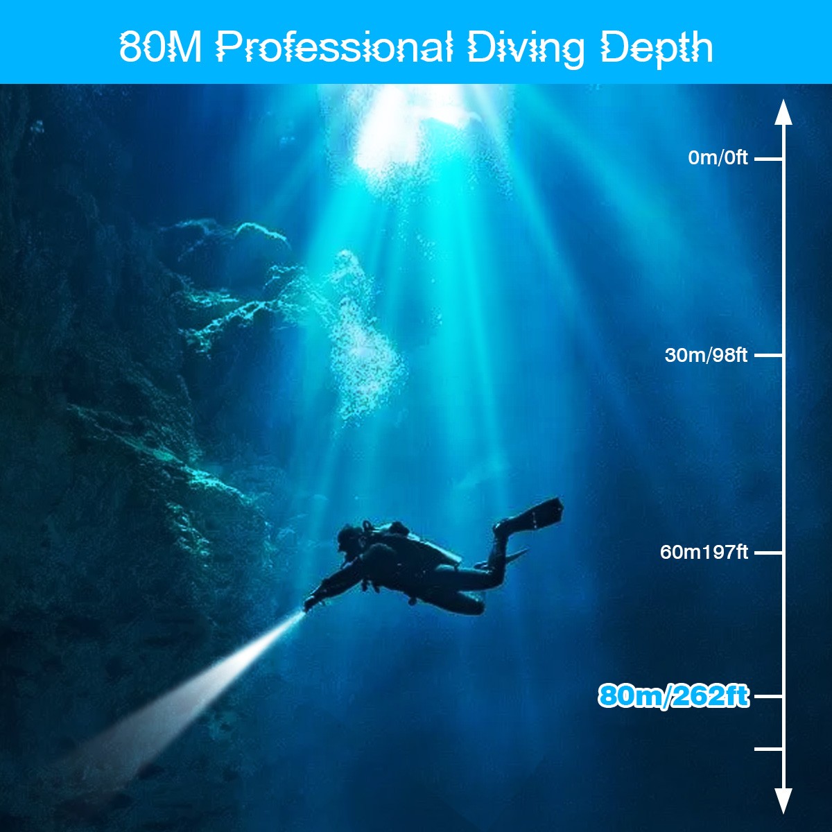 Underwater Flashlight Professional Diving Light LED Waterproof Dive Scuba Lamp