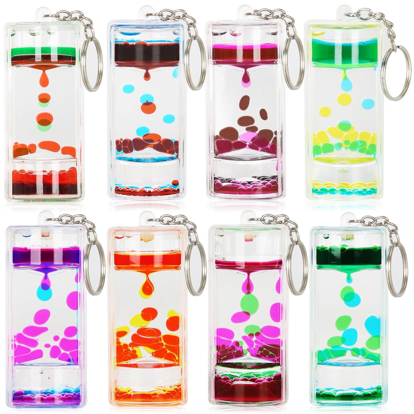 Dynamic Liquid Timers Key Chain Set, Colorful Motion Bubbler Timekeeper Key C...