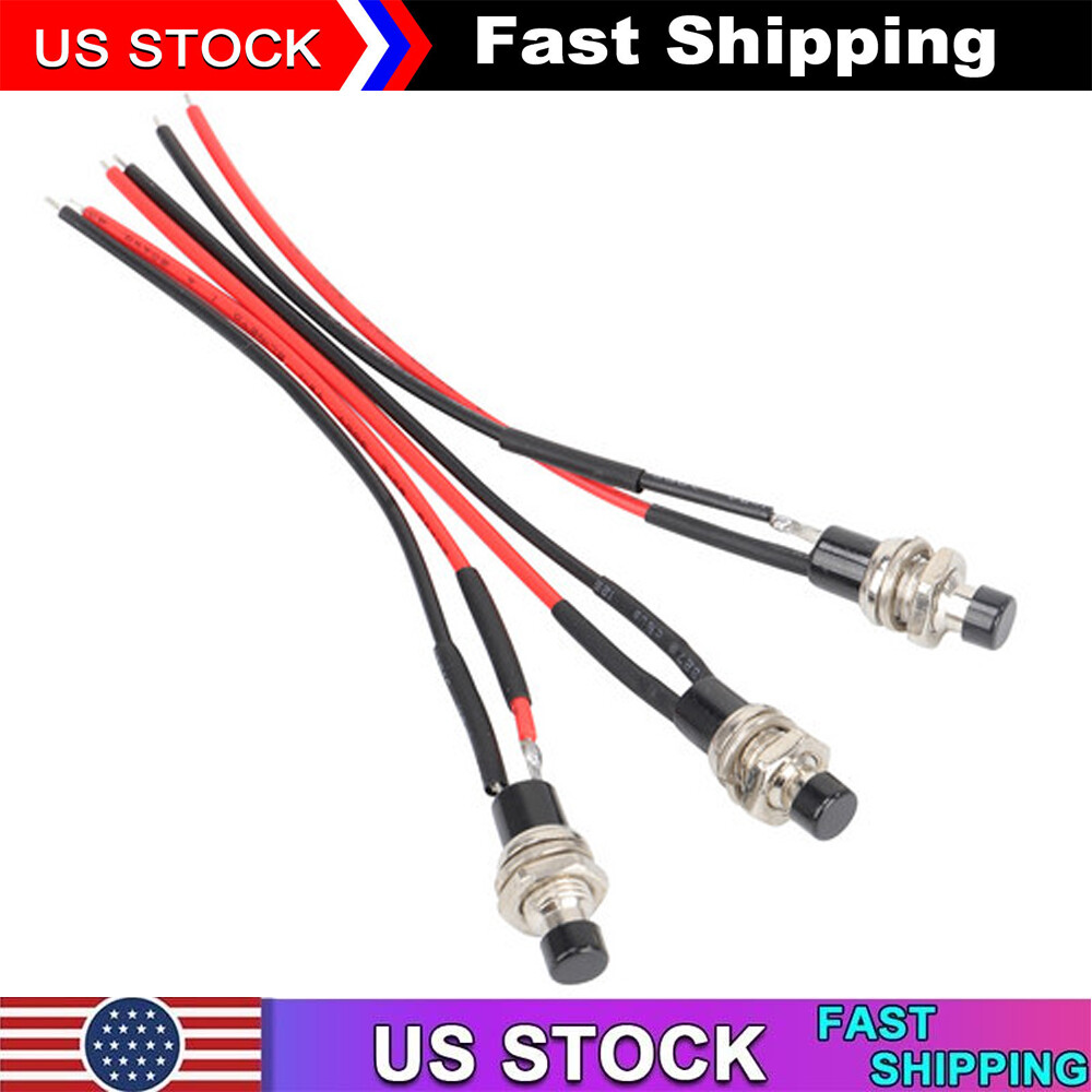 3PCS Push Button Pre-Wired Momentary N/O OFF-ON Switch Plug 12V 5AMP SPST USA
