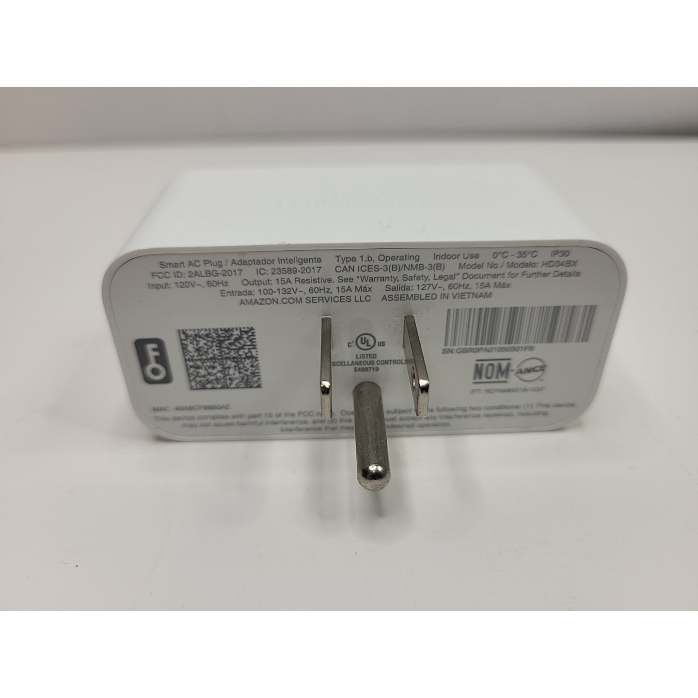 Amazon Smart Plug - White Alexa Compatible - HD34BX Works