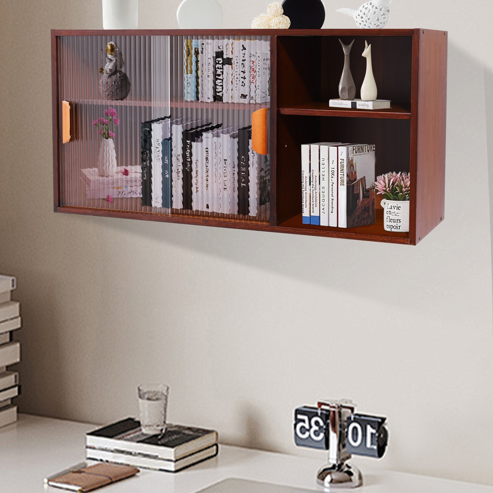 2 Tier Modern Walnut Cupboard, Plate/Cup Storage Cabinet, Kitchen Pantry Cabinet