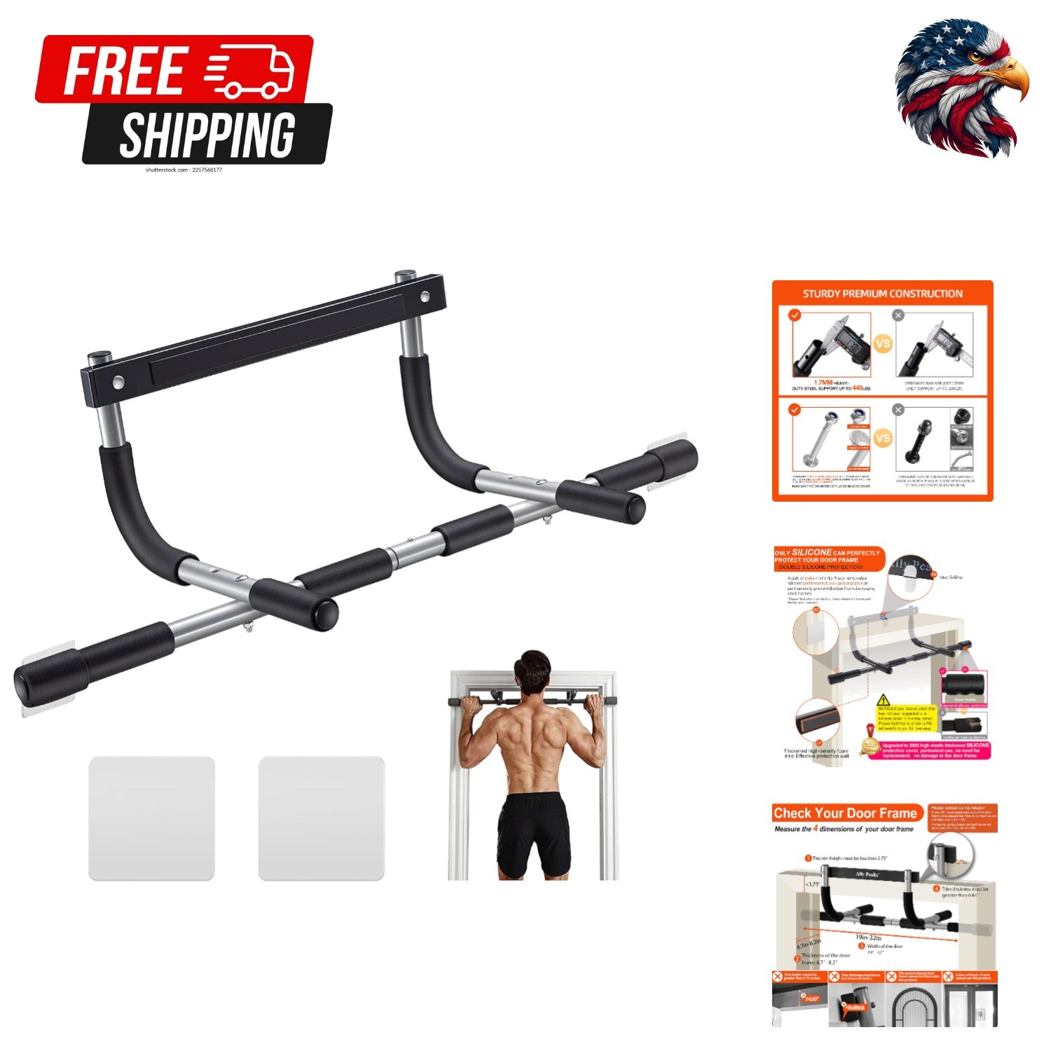 Heavy-Duty Pull Up Bar for Doorway | 440 lbs Fitness Trainer - Portable Design