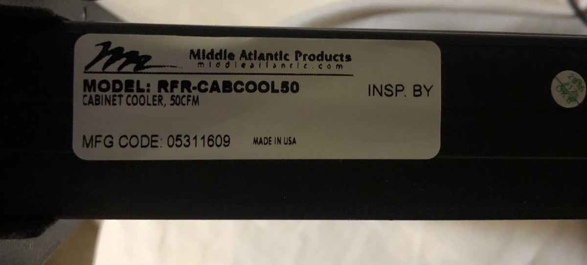 MIDDLE ATLANTIC RFR-CABCOOL50 CABINET COMPONENT RACK COOLER FAN