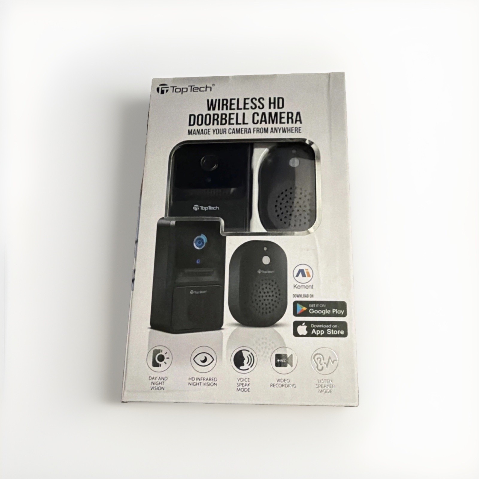 TopTech TT-B32U Wireless HD Doorbell Camera, Night Vision, 2-Way Audio