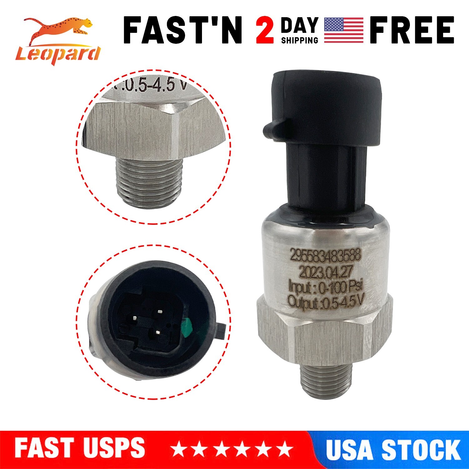 Stainless Steel Pressure Sensor 0 - 100Psi 1/8 NPT Oil Fuel MAPE