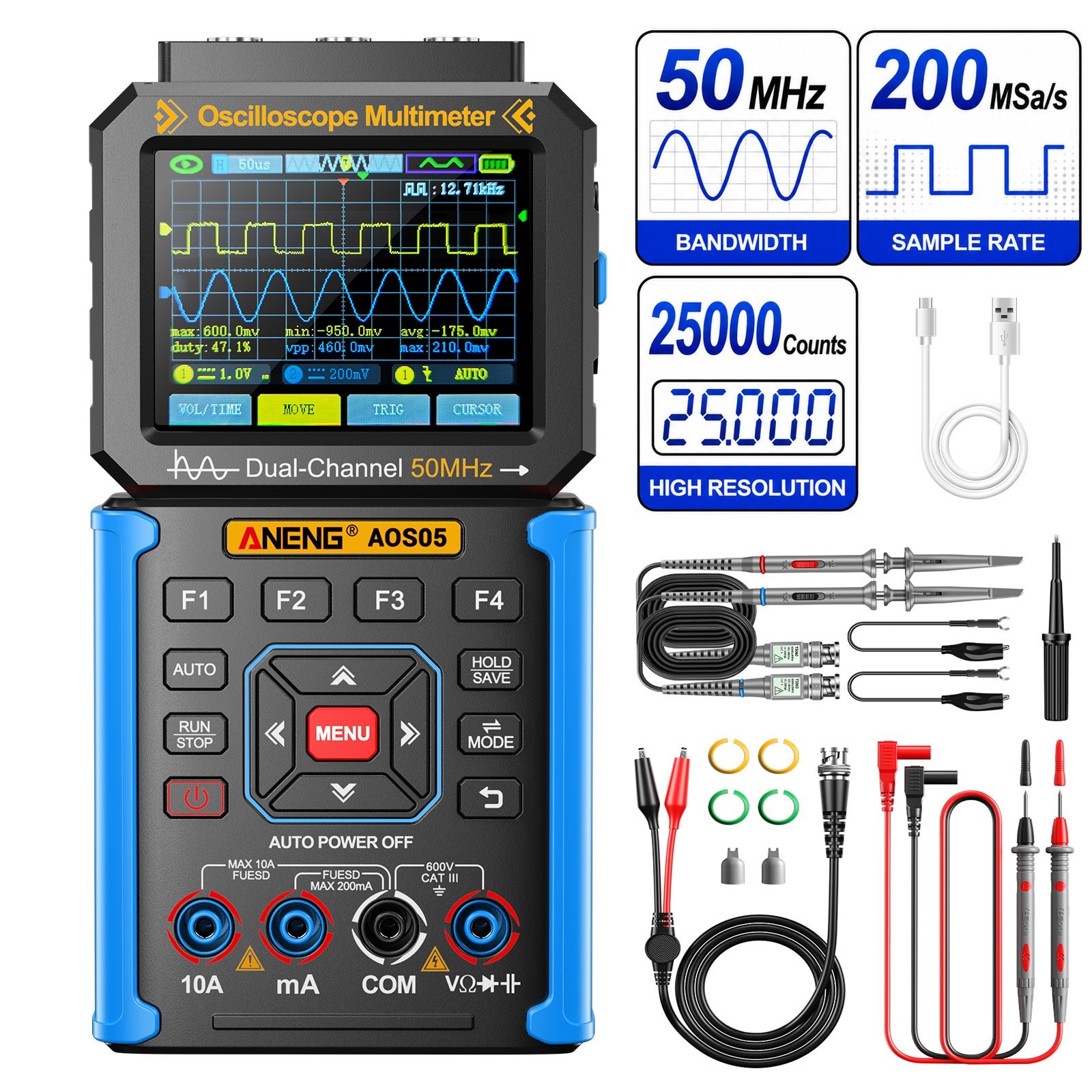 ANENG AOS05 Professional Handheld Oscilloscope Multimeter5MHz Signal Generator
