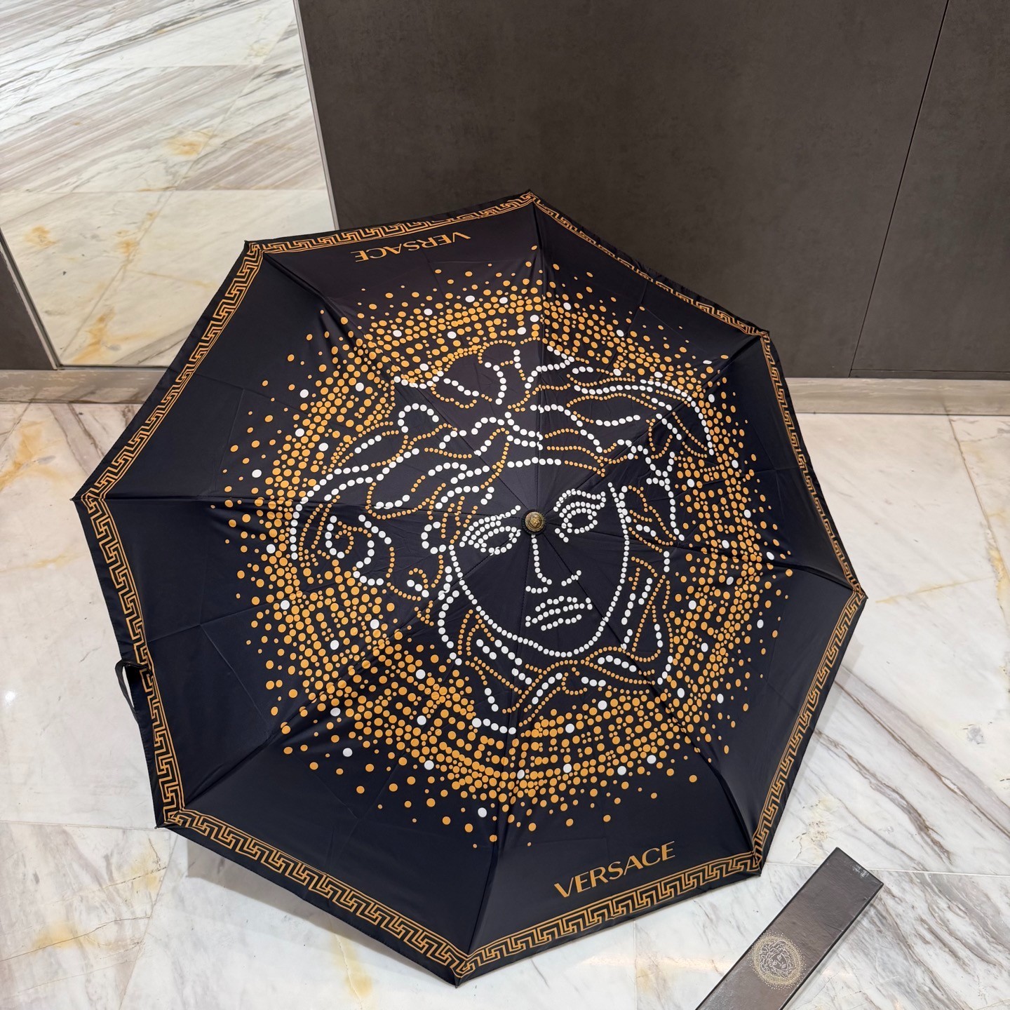 Versace Black Dot Medusa Umbrella Automatic 3-Fold Sun Rain Parasol
