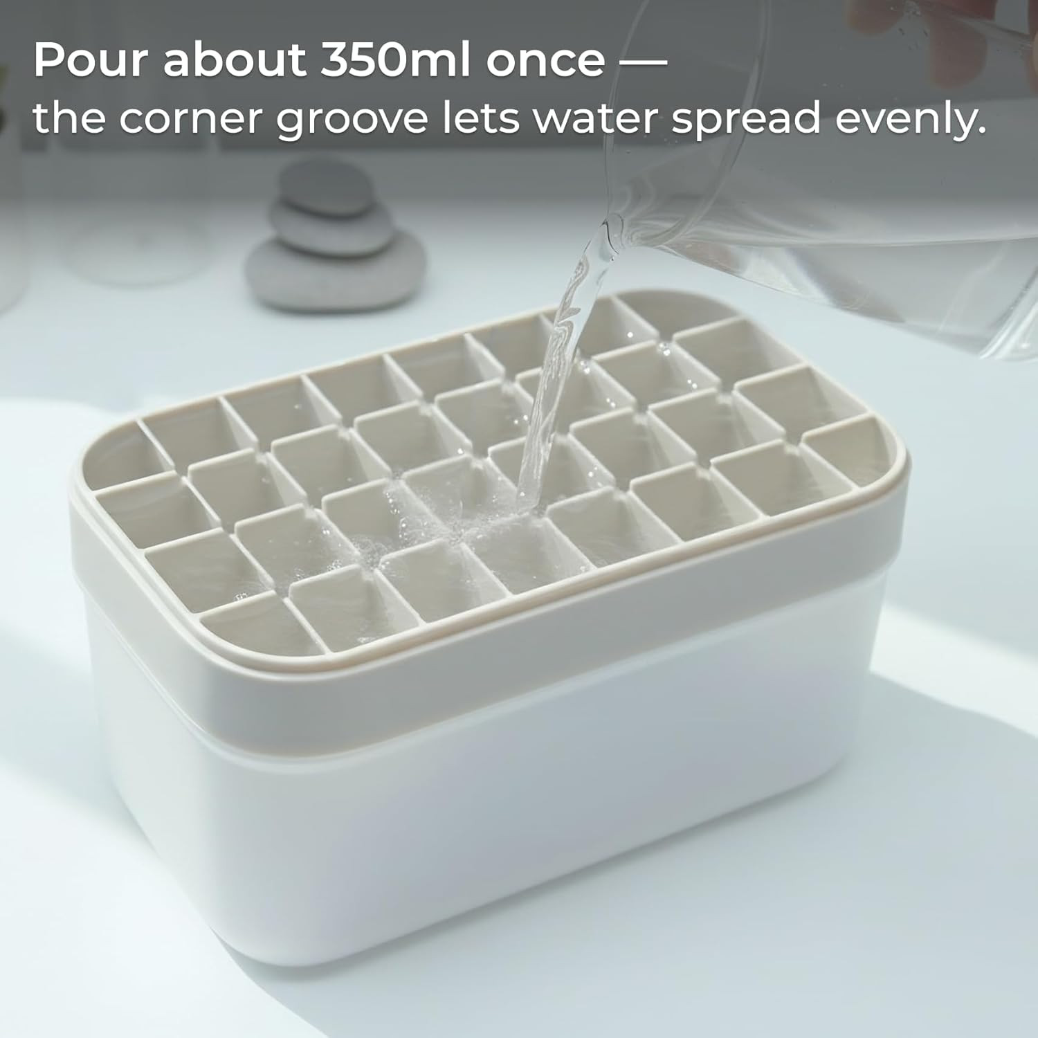 Ice Cube Tray Set with Lid & Bin, 2 Silicone Trays (32-Cube Each, 64 Total), Eas