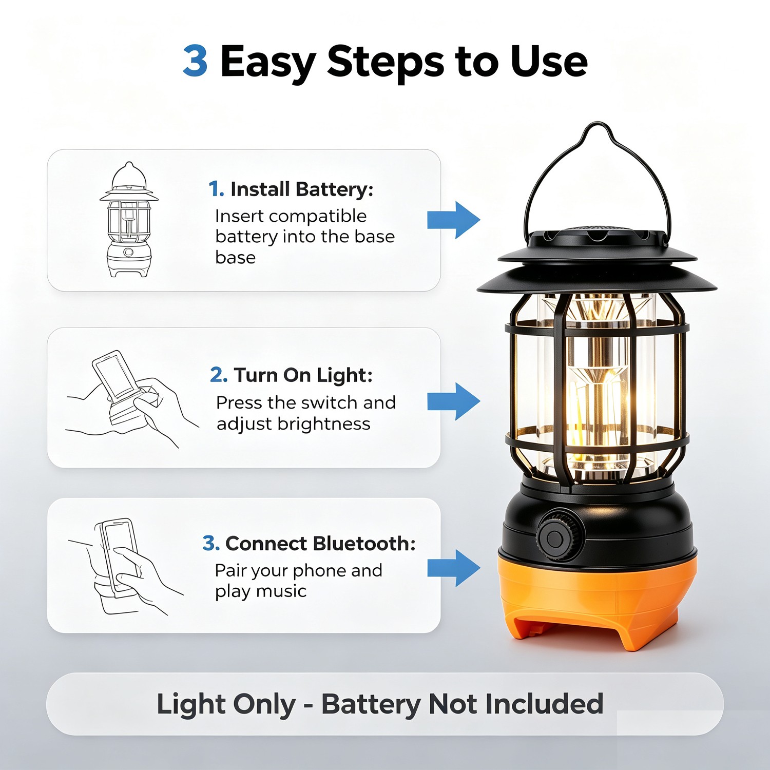 LED Camp Lamp Work Light with Bluetooth Speaker For Dewalt 18V 20V Battery