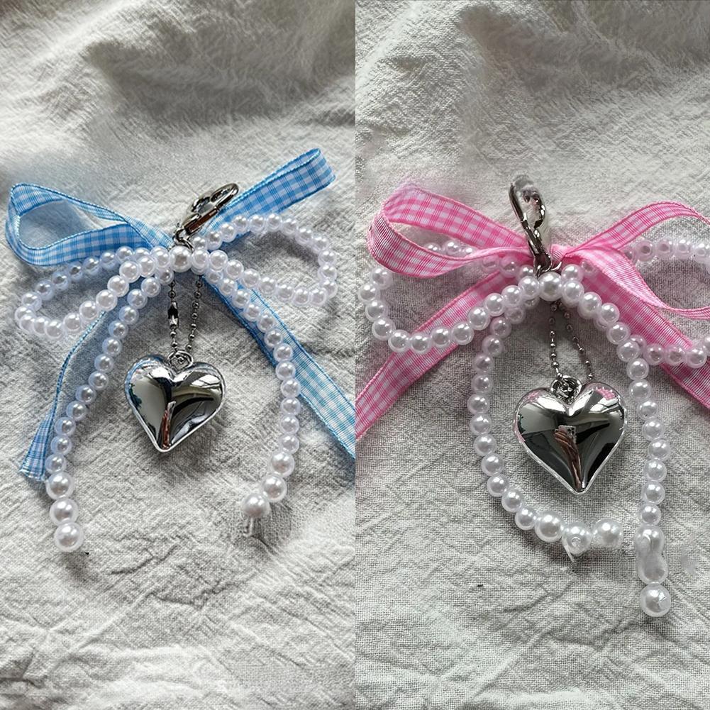 Neu Süße Blau Rosa Grid Band Bogen Anhänger Silber Liebe Anhänger Tasche Lo G8E2