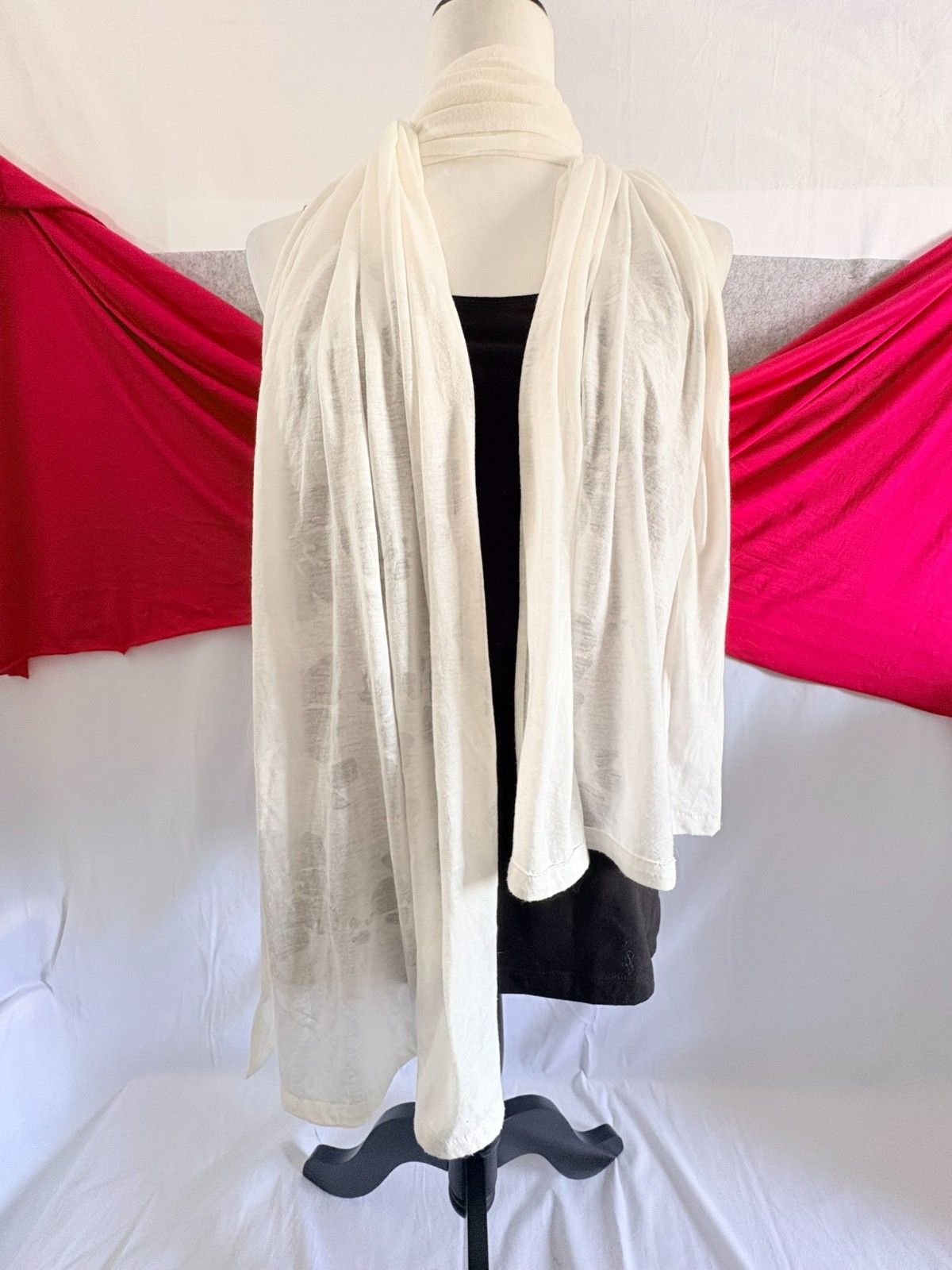 Rectangle Scarf White on White Floral Pattern 78"Lx21"W Lightweight One Size