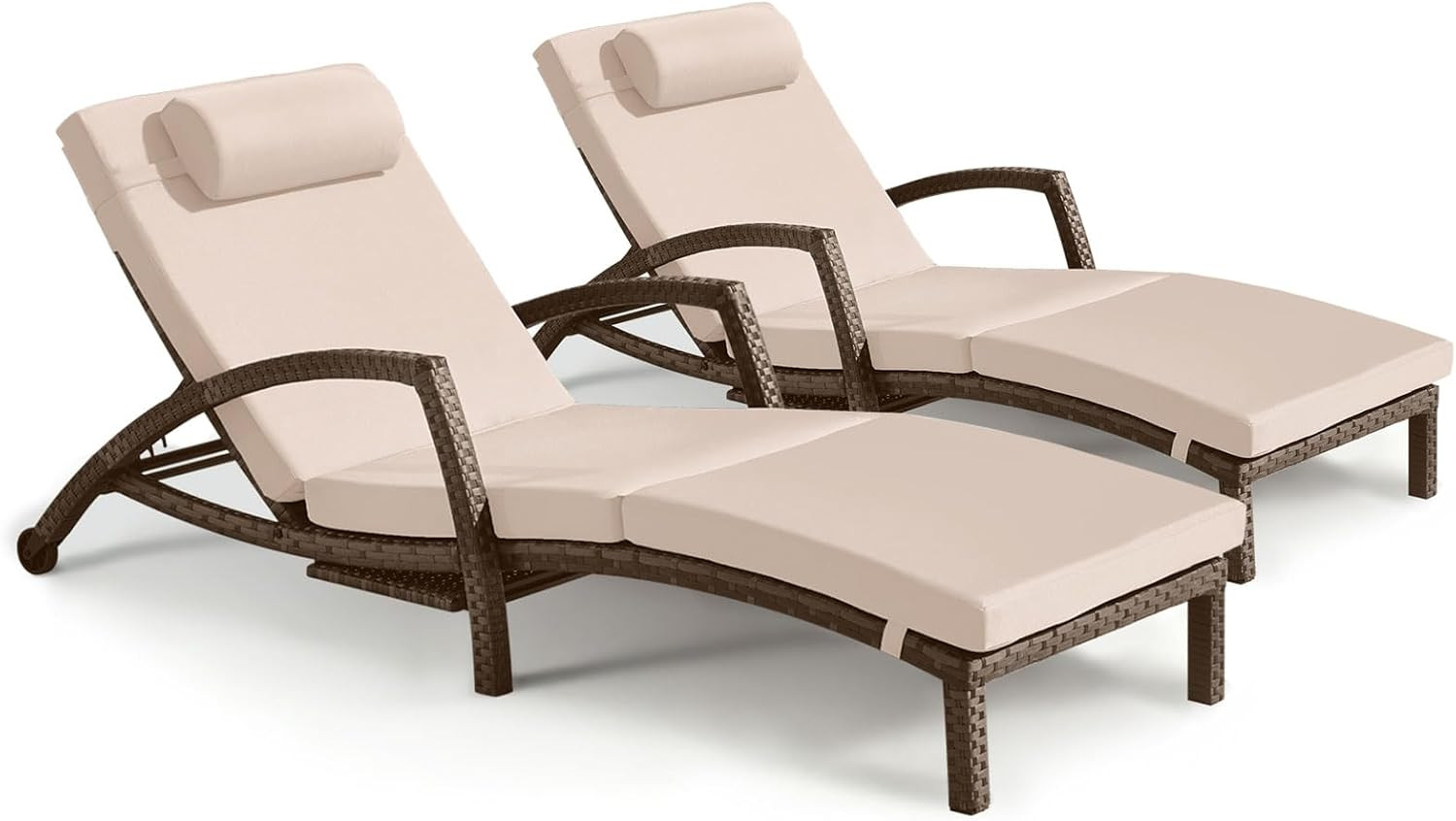 Chaise Lounge Chairs Outdoor Set of 2, Comfy outside Wicker Patio Pool Lounge Ch
