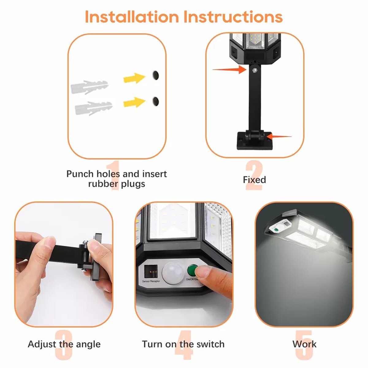2 pcs LED Solar Flood Light Security Motion Sensor Wall Street Yard Outdoor Lamp