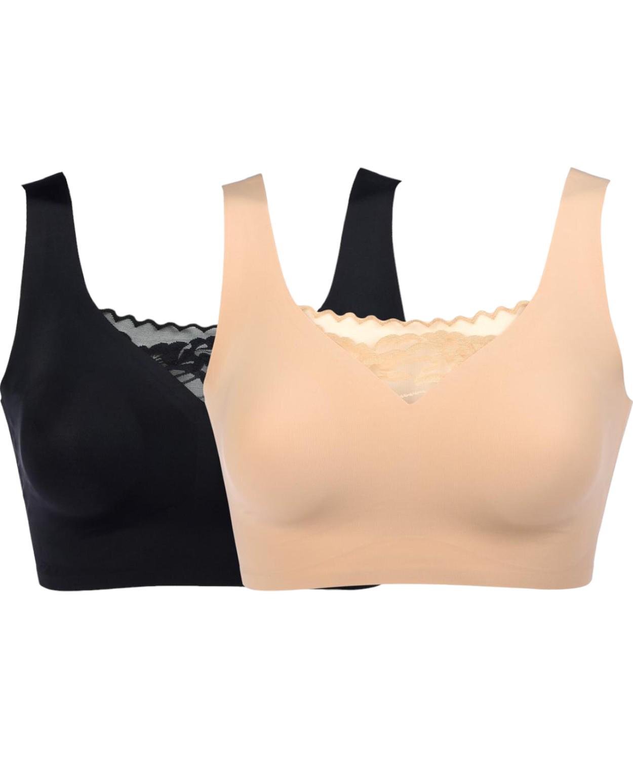 Rhonda Shear 2-pack Body Bra with Lace Inset Black/Beige