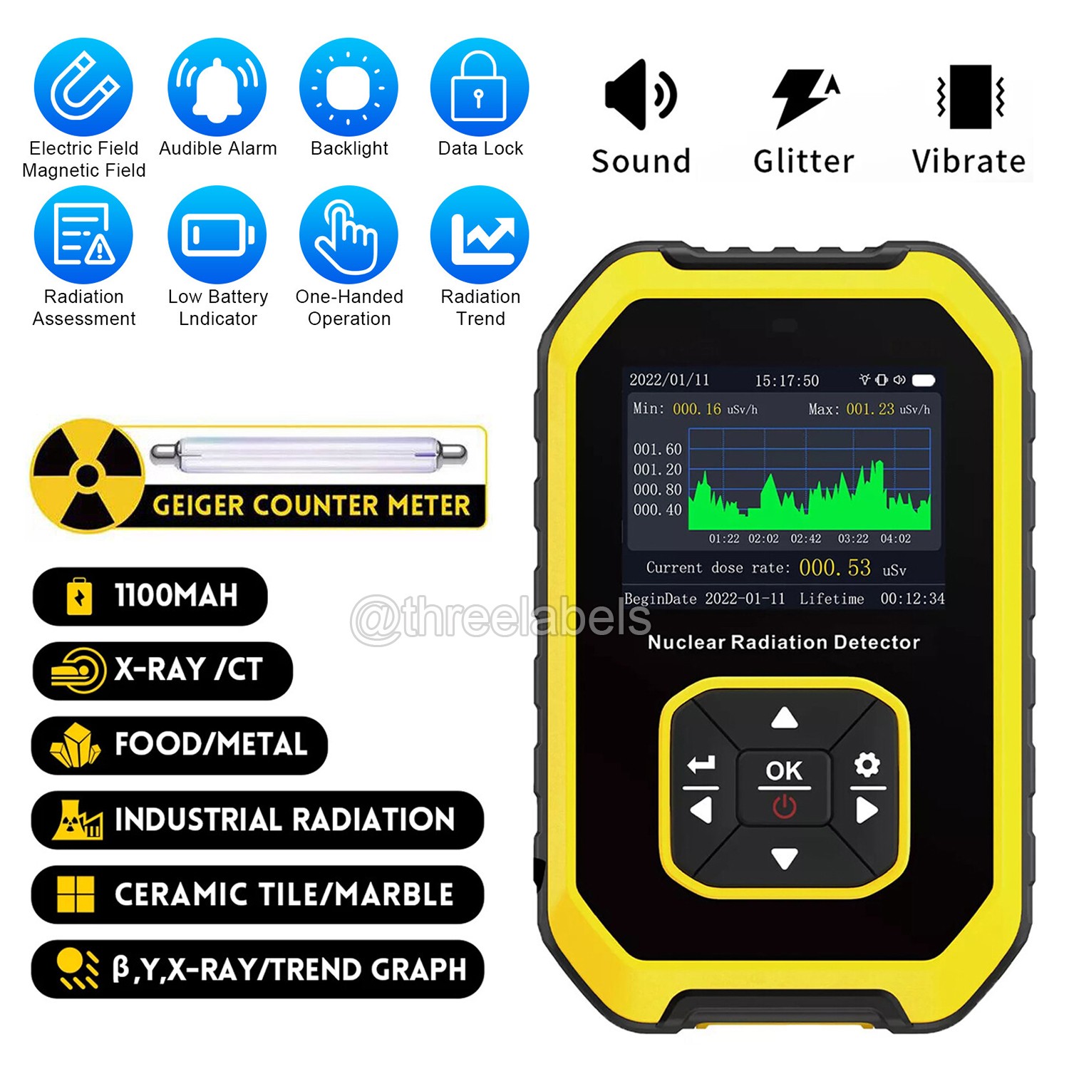 Nuclear Radiation Detector GM Geiger Counter Tube X-Ray β γ Dosimeter Monitor US