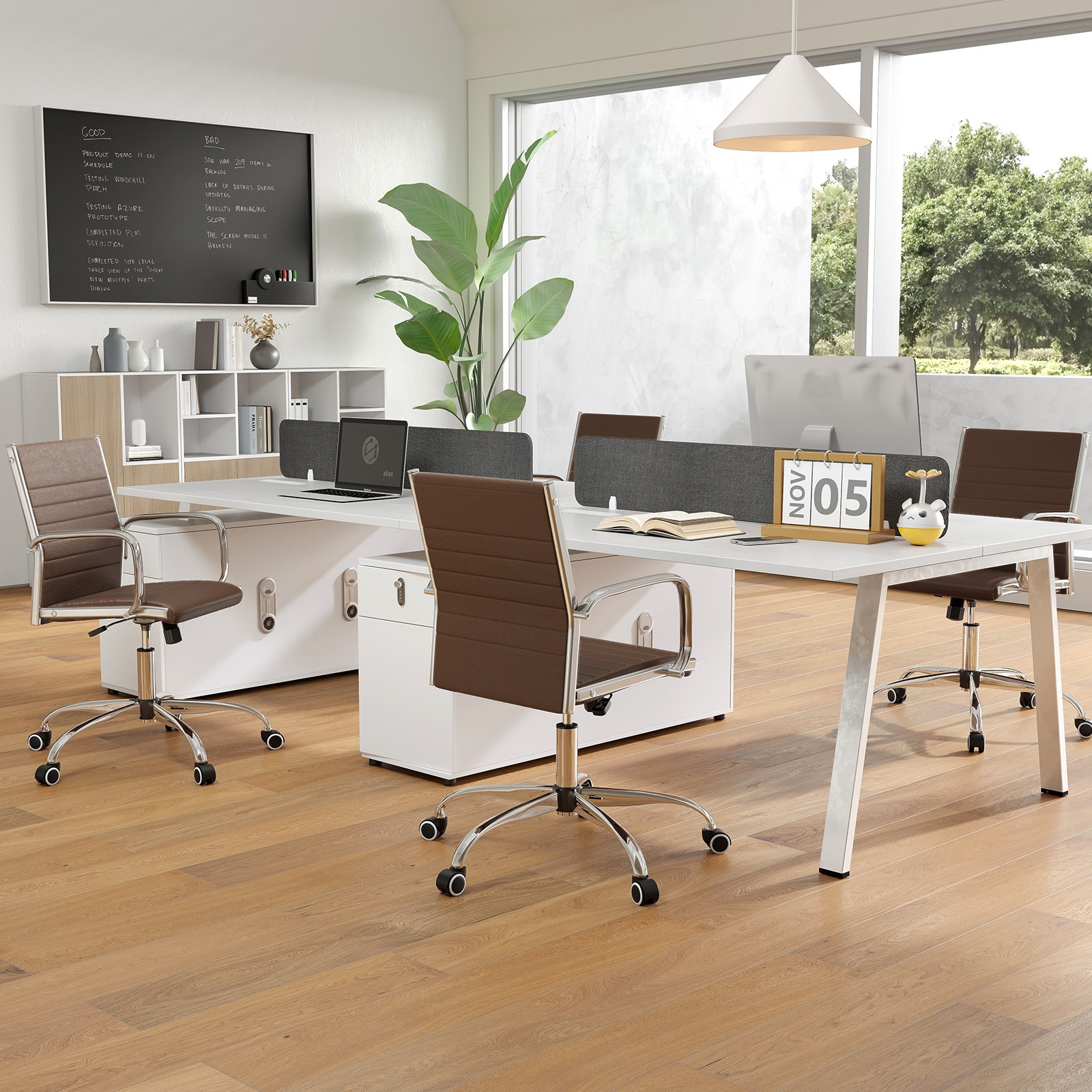 4PCS Office Chair Height Adjustable Conference Chair with Backrest Armrests