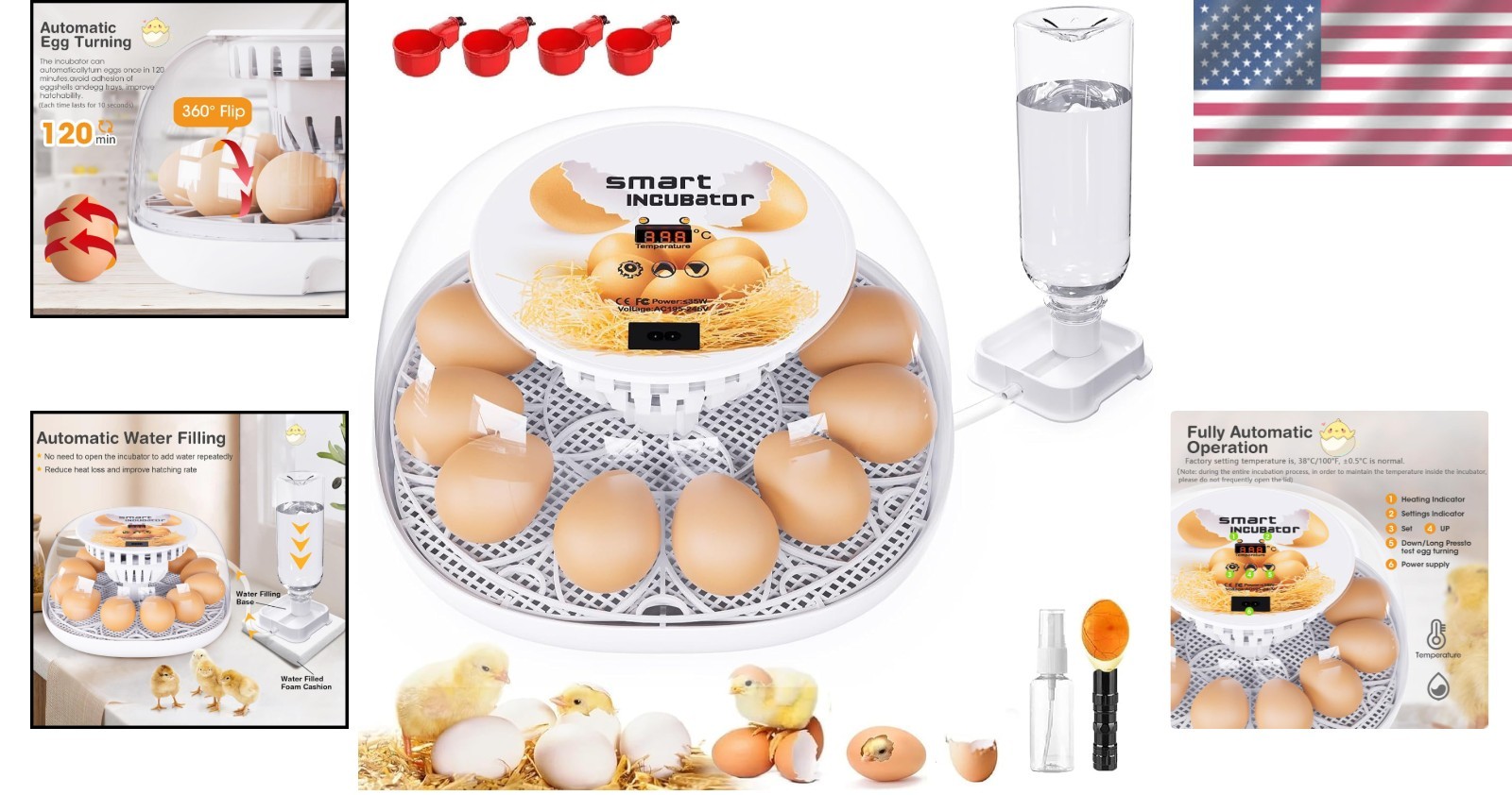 12 Egg Incubator w Automatic Turning & Temperature Control for Poultry Hatching