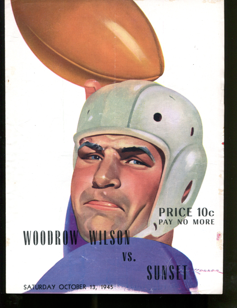 1945 Texas High School Football Program Woodrow Wilson v Sunset Ex 22765