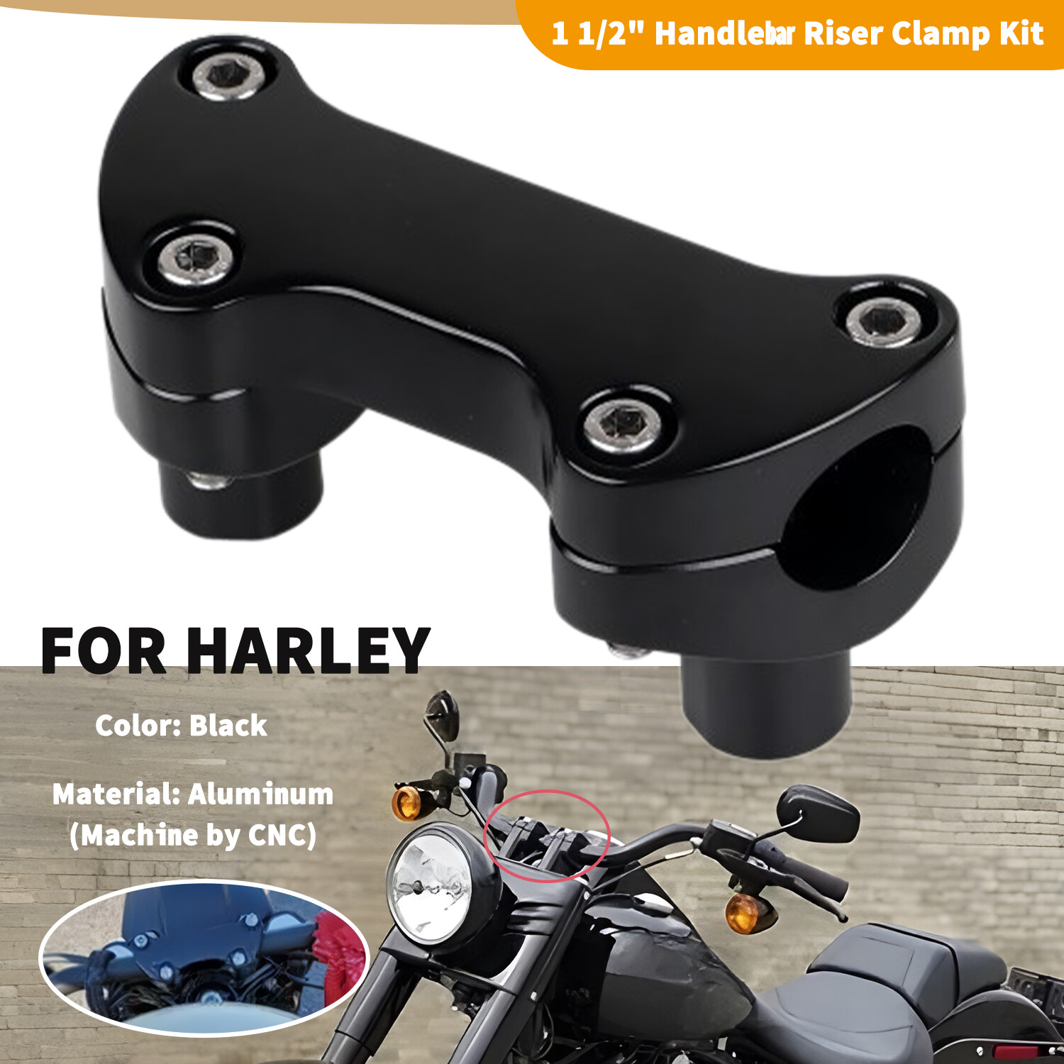 1 1/2" Handlebar Risers w/ Top Clamp For Harley Night Train Dyna Fat Boy FLSTF