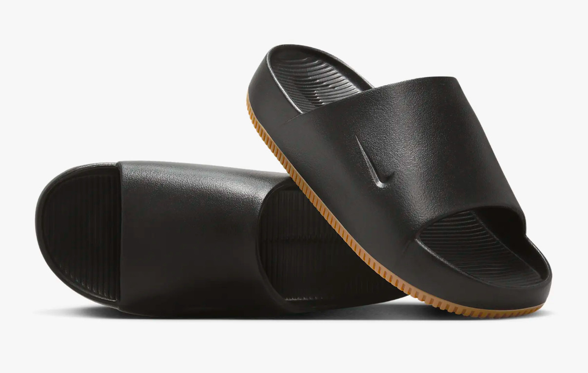 NIB Nike CALM Men's Slides Comfort Sandal, Black / Brown Gum Beige NEW IN BOX