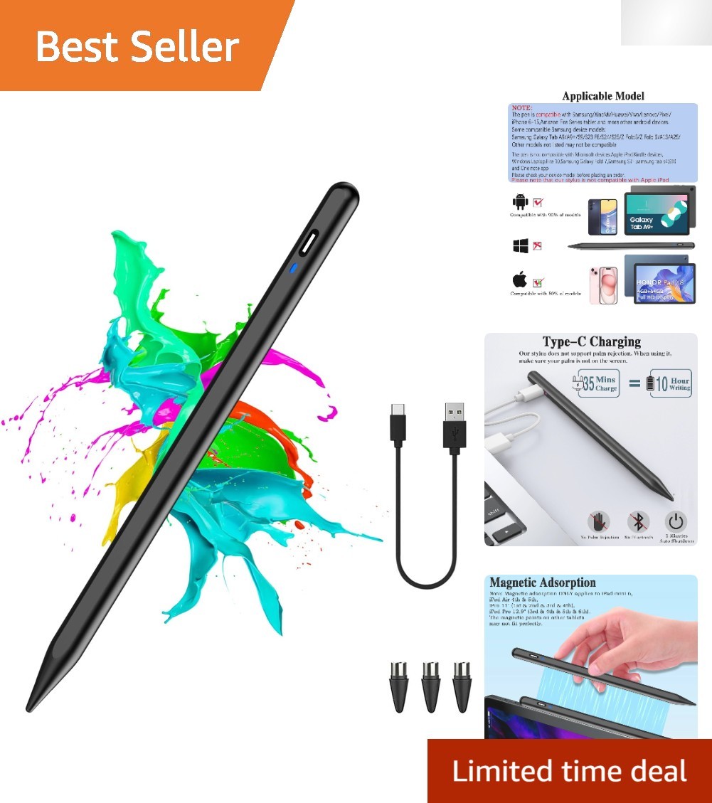High Precision Stylus Pen for Android Tablets & iPhone with USB-C Charging