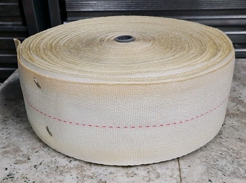 115' Roll of 4" White w/ Red/Pink Center Stitch Tie Down Webbing NEW!