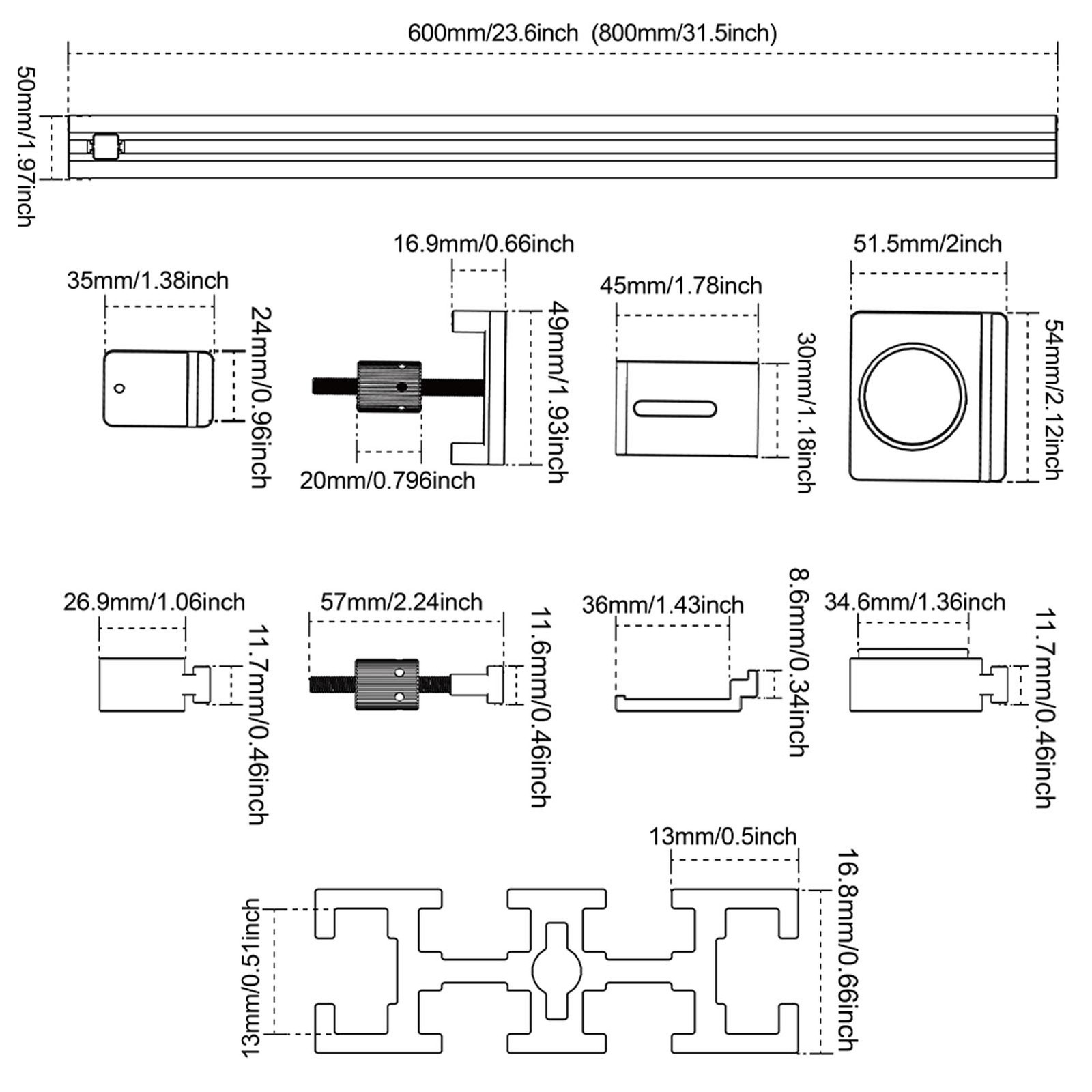 800mm Adjustable Square Router Template Guide System
