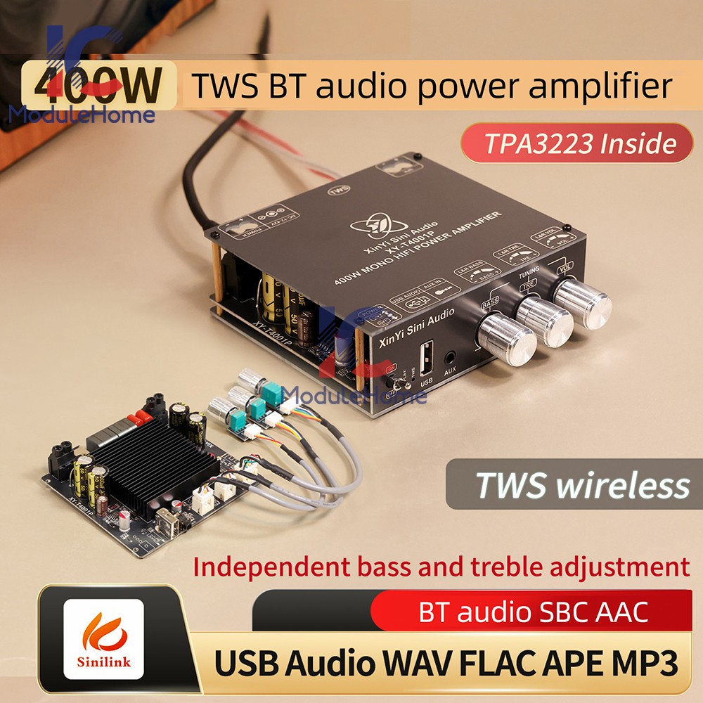 DC 12-42V 5A XY-T4001P Mono 400W Bluetooth Amplifier Board TWS TPA3223 APP